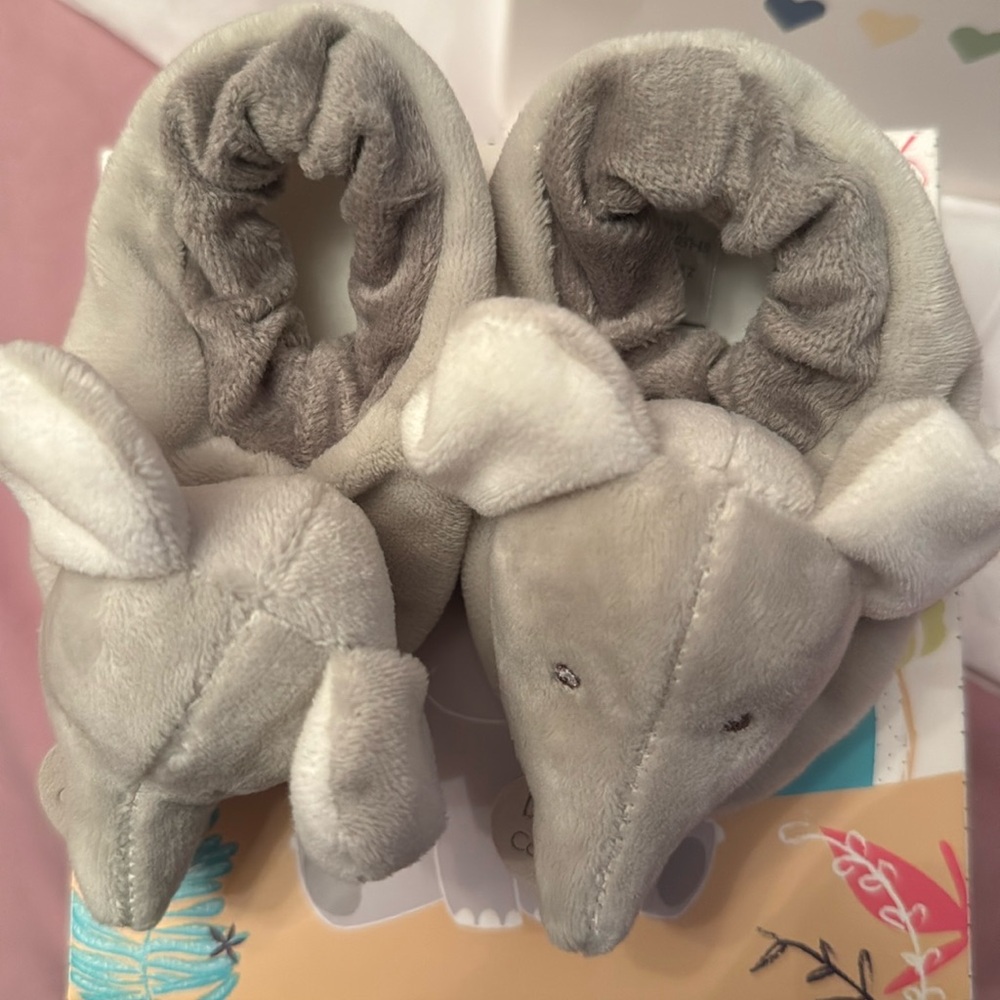 DOUDOU Et Compagnie Paris Elephant Baby Plush Bootie Slippers 0-6 Months